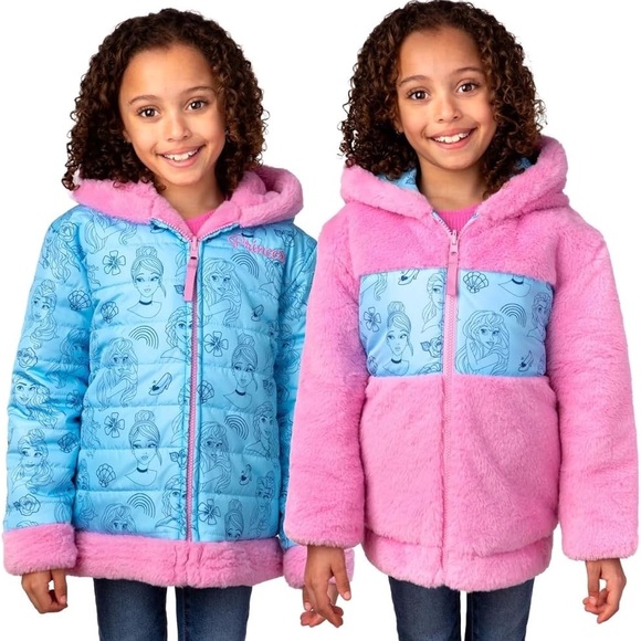 Disney Other - Disney Girls Puffer/Faux Fur Hooded Reversible Jacket Size 4 (NWT)